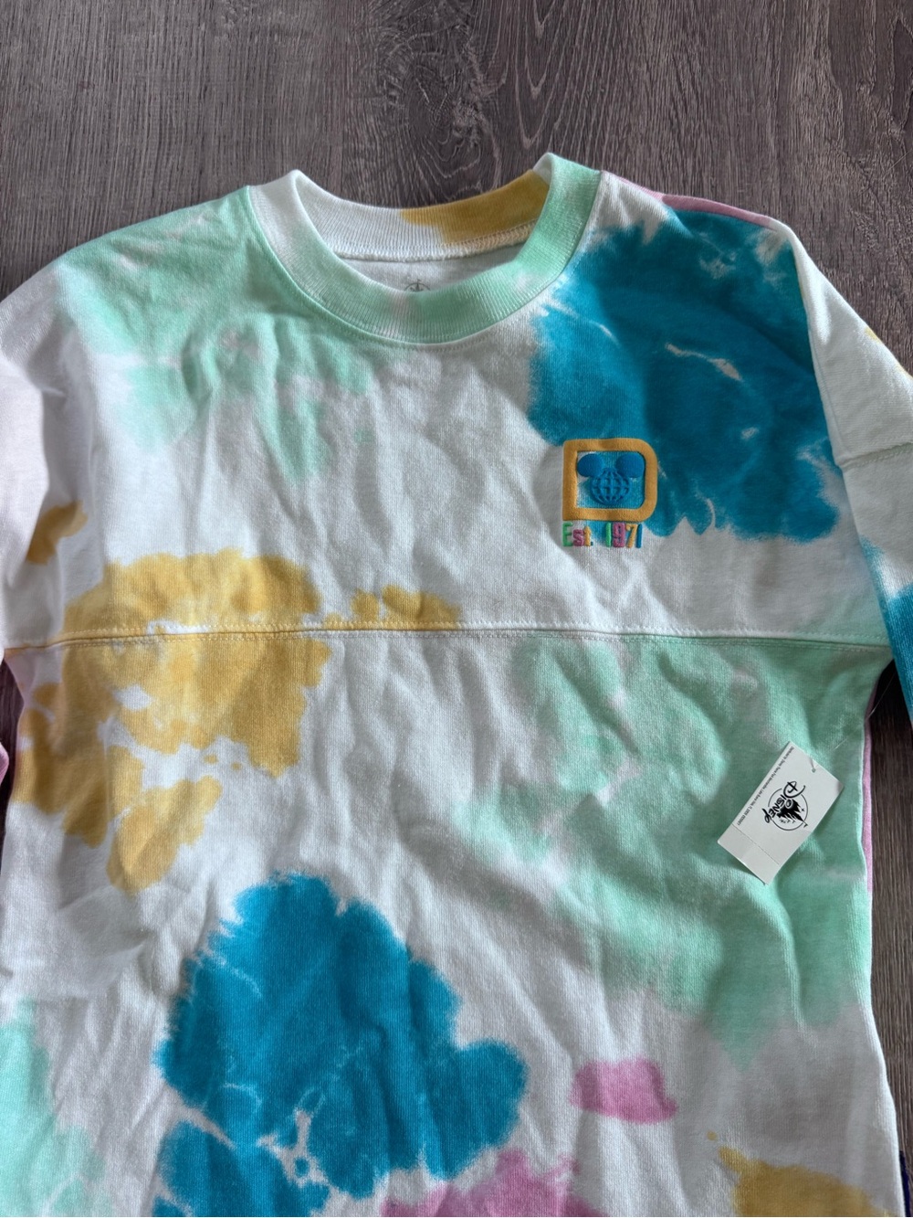 WDW Tie-Dye Long Sleeve Tee - White with Blue, Pink & Yellow - Picture 2 of 3